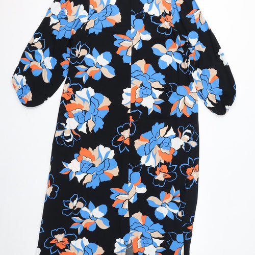 New Look Womens Black Floral Viscose Mini Size 12 V-Neck Pullover