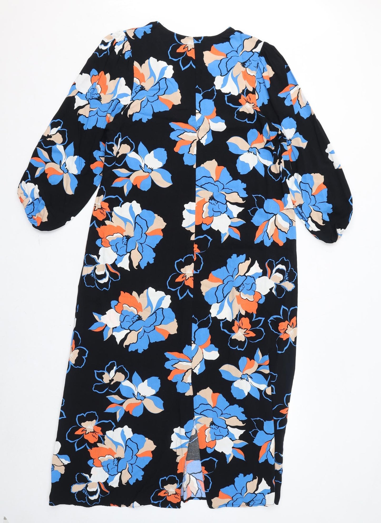 New Look Womens Black Floral Viscose Mini Size 12 V-Neck Pullover