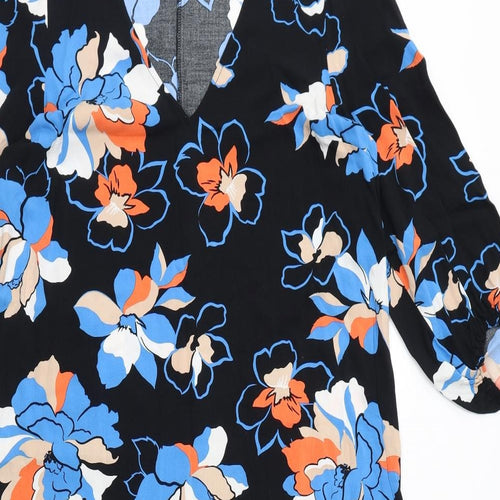 New Look Womens Black Floral Viscose Mini Size 12 V-Neck Pullover