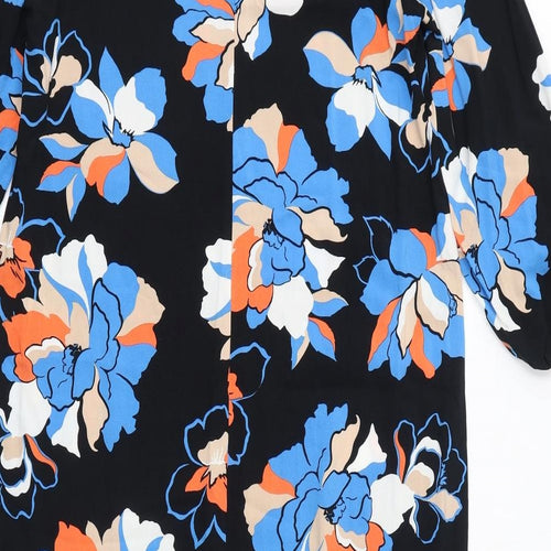 New Look Womens Black Floral Viscose Mini Size 12 V-Neck Pullover
