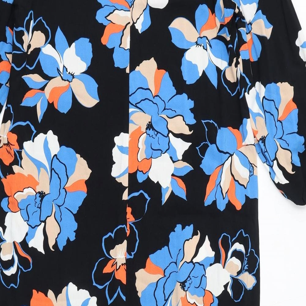 New Look Womens Black Floral Viscose Mini Size 12 V-Neck Pullover