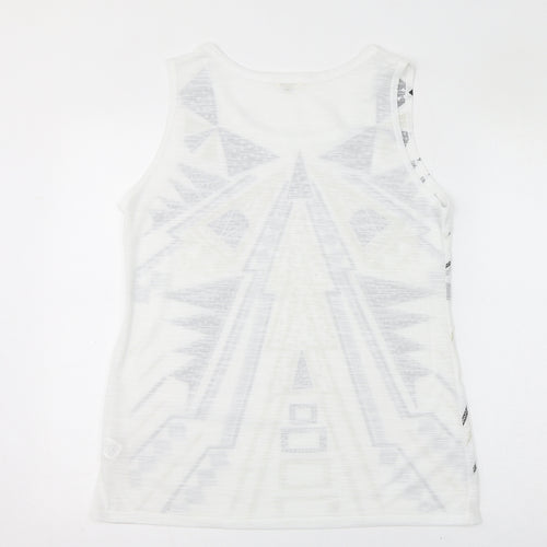 River Island Womens White Geometric Polyester Basic Tank Size 14 Round Neck - Embossed Gem