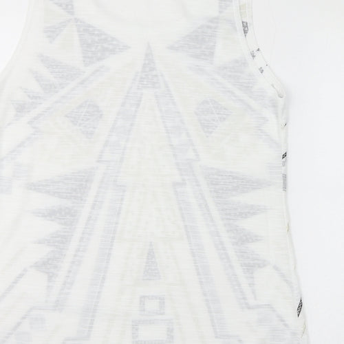 River Island Womens White Geometric Polyester Basic Tank Size 14 Round Neck - Embossed Gem