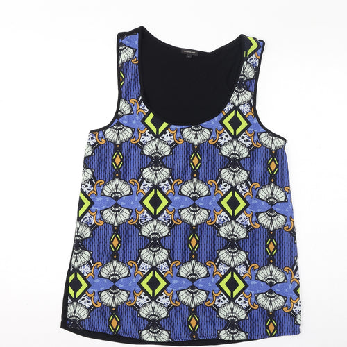 River Island Womens Blue Geometric Viscose Basic Tank Size 12 Scoop Neck