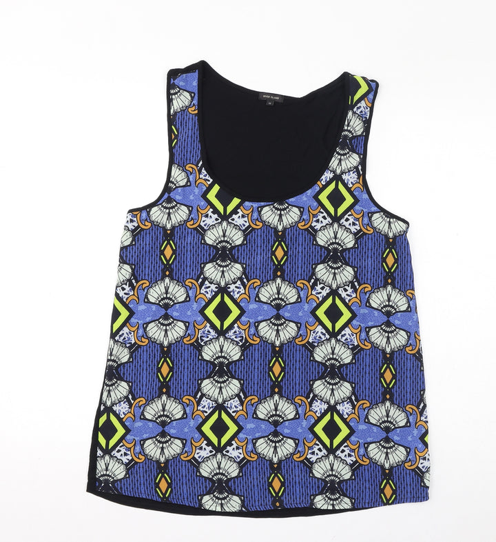 River Island Womens Blue Geometric Viscose Basic Tank Size 12 Scoop Neck