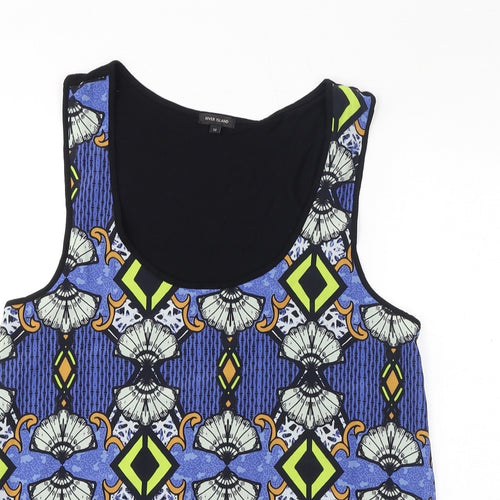 River Island Womens Blue Geometric Viscose Basic Tank Size 12 Scoop Neck