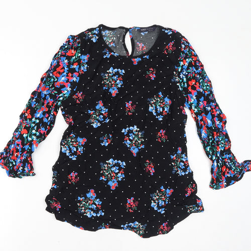 Marks and Spencer Womens Black Floral Viscose Basic T-Shirt Size 10 Round Neck