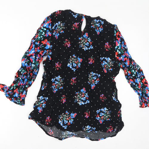 Marks and Spencer Womens Black Floral Viscose Basic T-Shirt Size 10 Round Neck