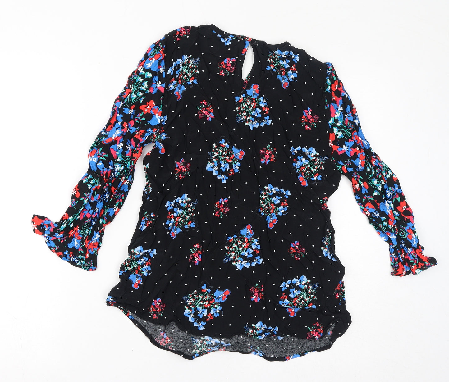Marks and Spencer Womens Black Floral Viscose Basic T-Shirt Size 10 Round Neck
