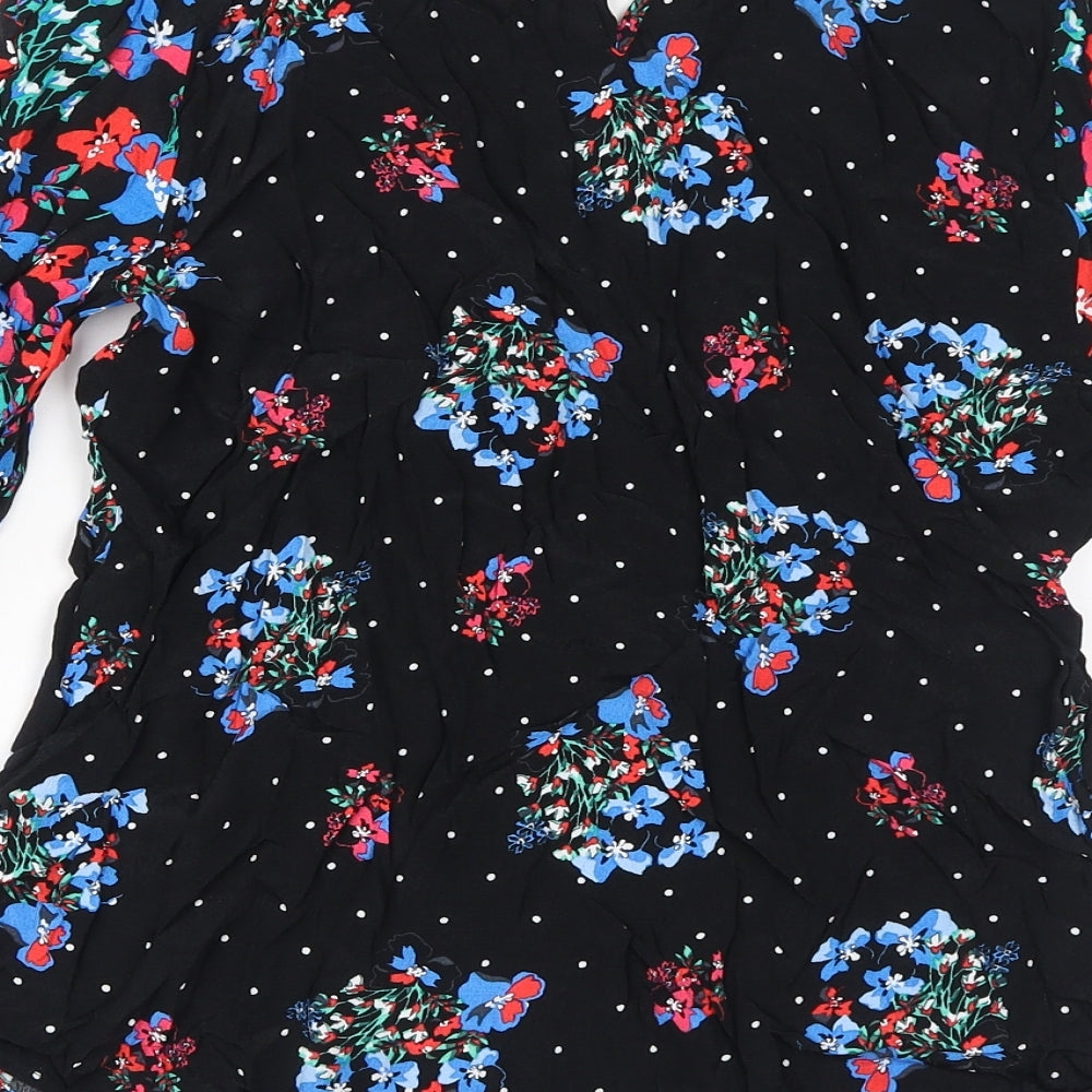 Marks and Spencer Womens Black Floral Viscose Basic T-Shirt Size 10 Round Neck