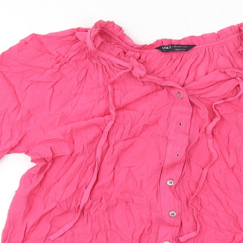 Marks and Spencer Womens Pink Viscose Basic T-Shirt Size 6 Round Neck