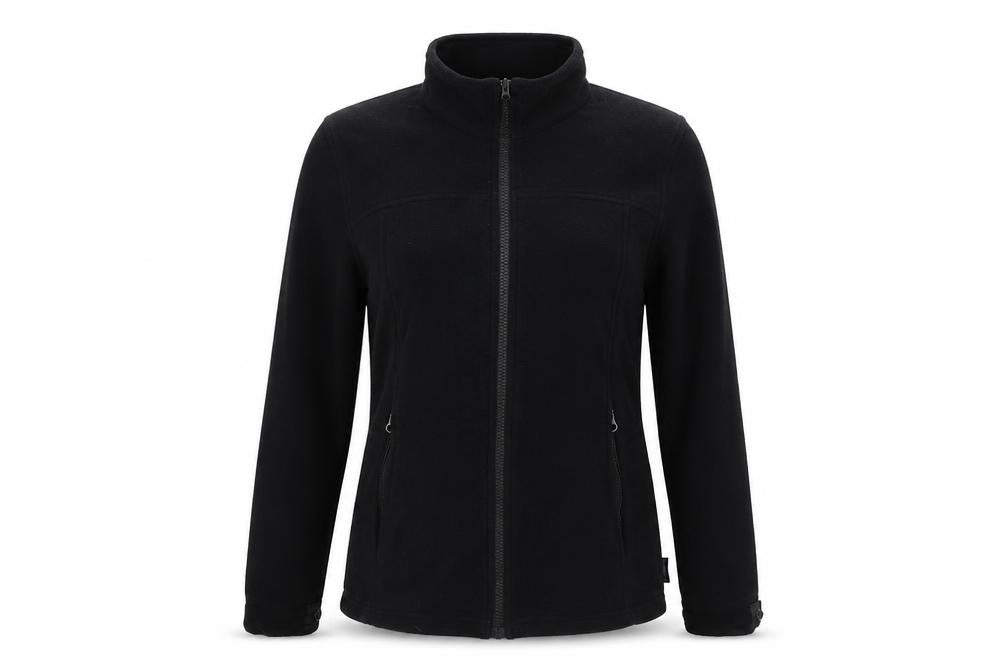 Front view of Decathlon women’s black jacket, size S, zip