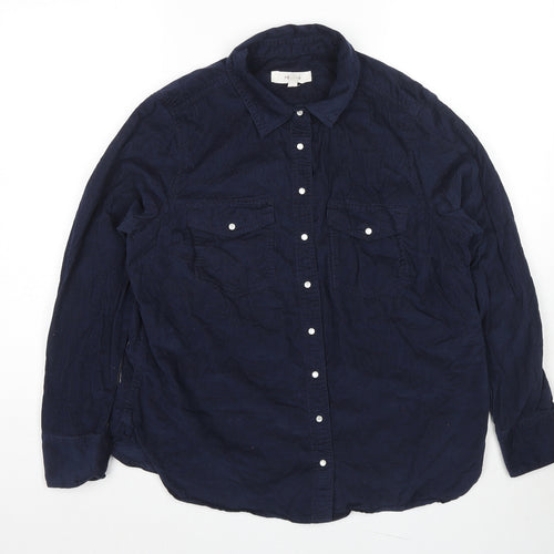 Per Una Womens Blue Cotton Basic Button-Up Size 16 Collared