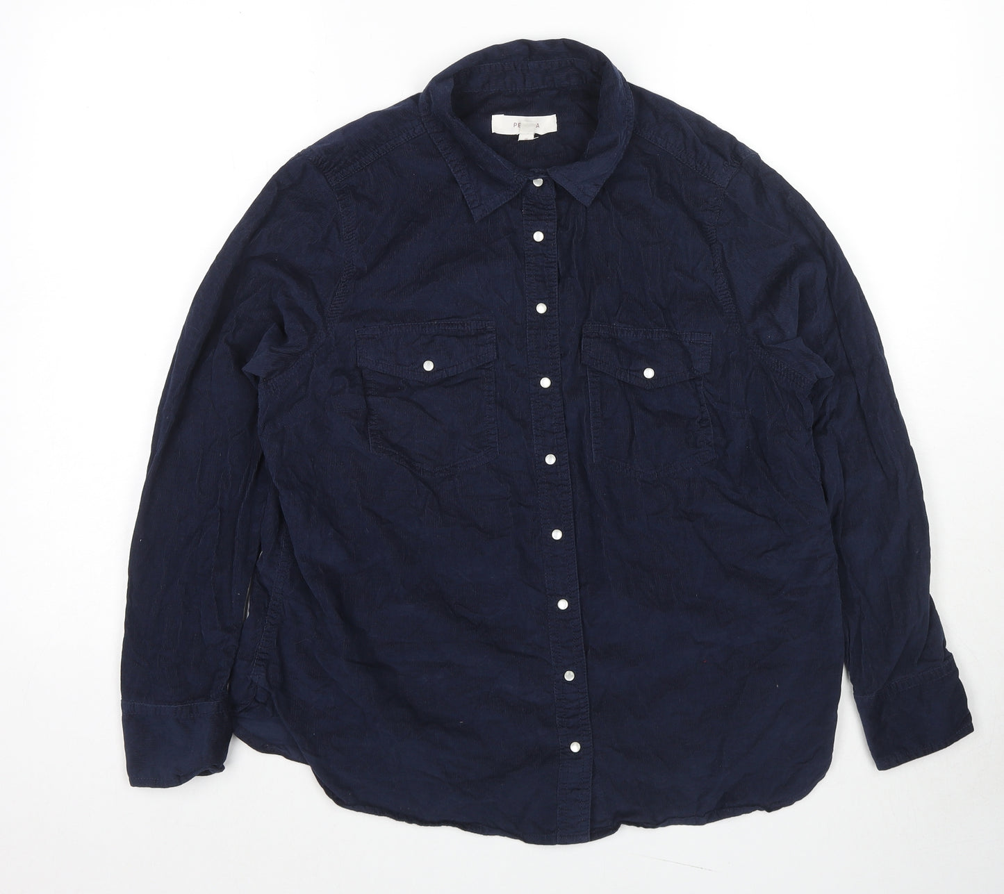Per Una Womens Blue Cotton Basic Button-Up Size 16 Collared