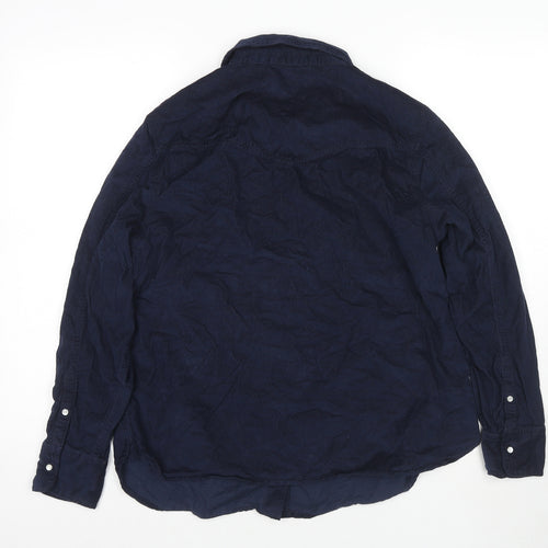 Per Una Womens Blue Cotton Basic Button-Up Size 16 Collared