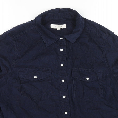 Per Una Womens Blue Cotton Basic Button-Up Size 16 Collared