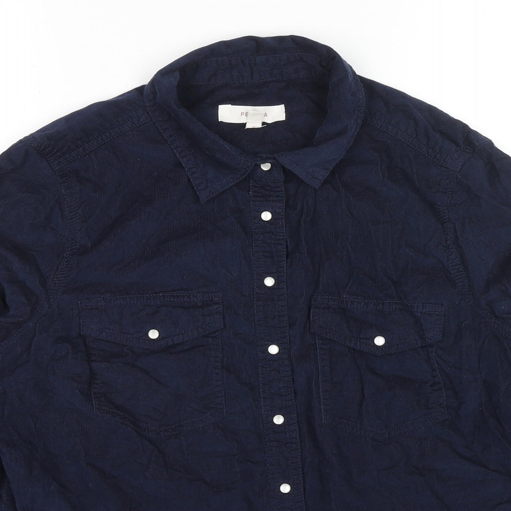 Per Una Womens Blue Cotton Basic Button-Up Size 16 Collared