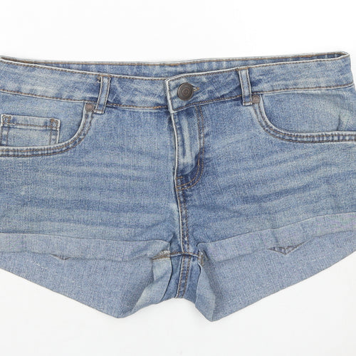Denim & Co. Womens Blue Cotton Hot Pants Shorts Size 12 L3 in Regular Zip