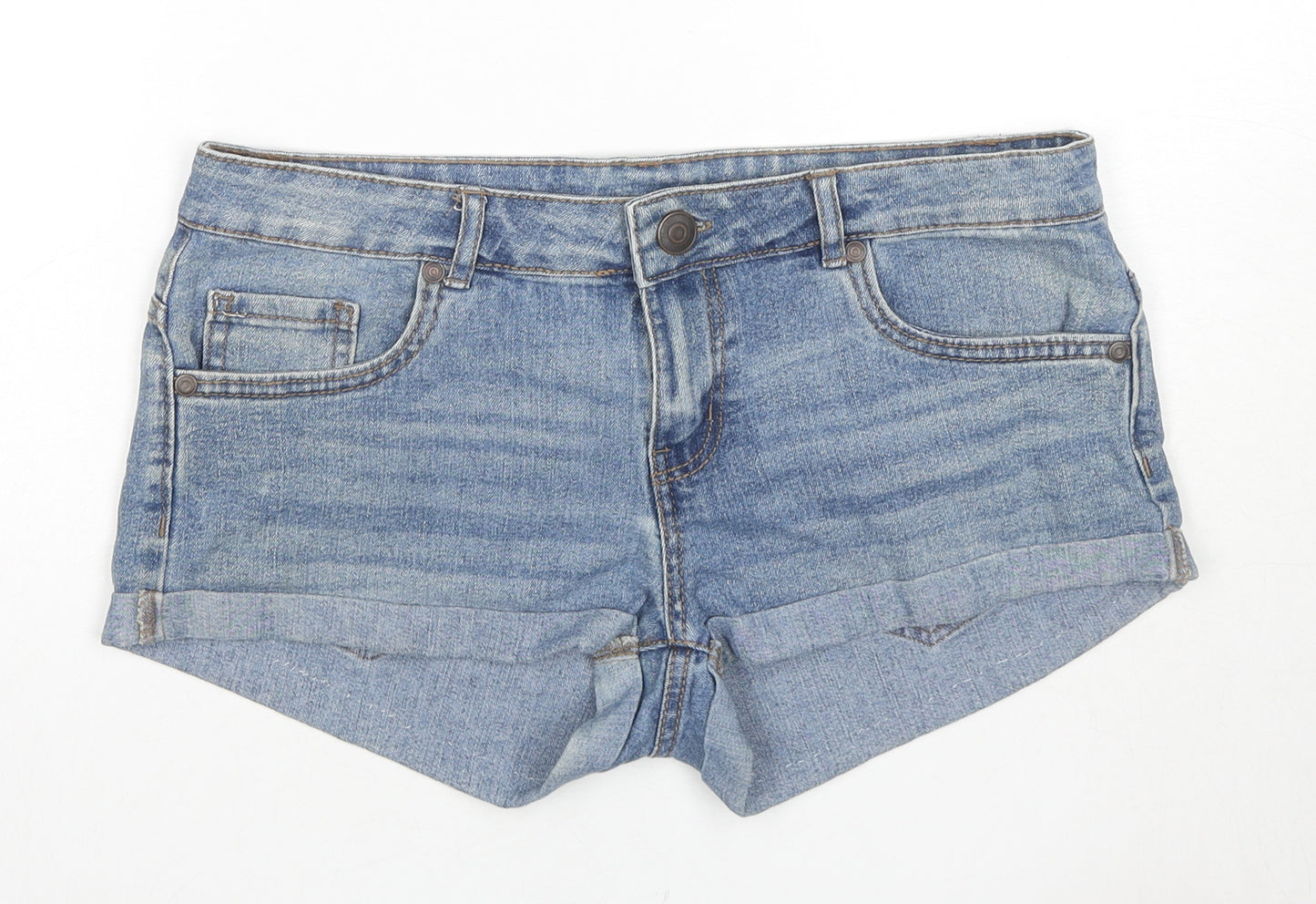 Denim & Co. Womens Blue Cotton Hot Pants Shorts Size 12 L3 in Regular Zip