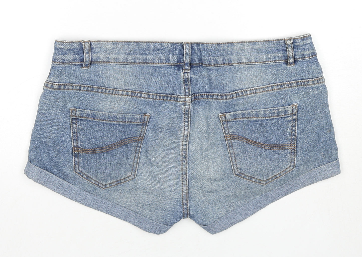 Denim & Co. Womens Blue Cotton Hot Pants Shorts Size 12 L3 in Regular Zip