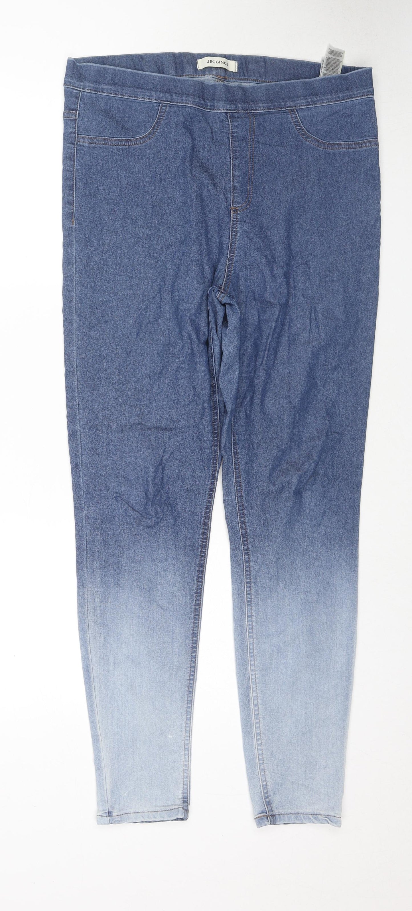 Marks and Spencer Womens Blue Cotton Jegging Jeans Size 14 L28 in Regular - Tie-dye