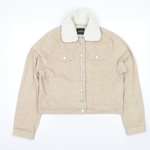 Boohoo Womens Beige Jacket Size 14 Button
