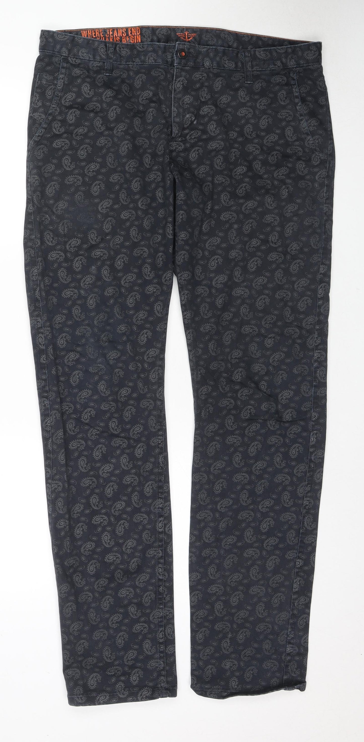DOCKERS Mens Blue Paisley Cotton Trousers Size 36 in L34 in Regular Zip