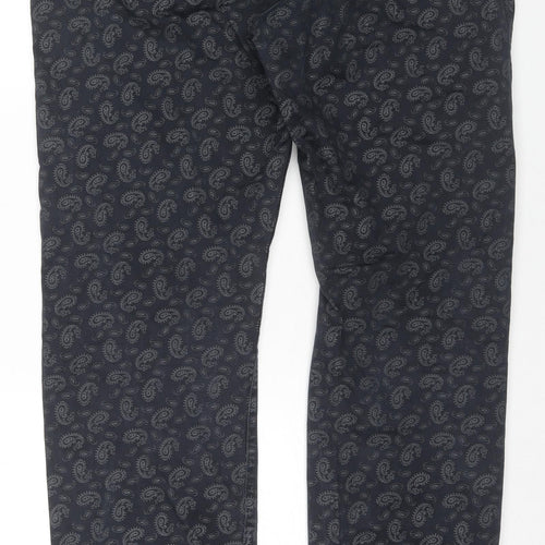 DOCKERS Mens Blue Paisley Cotton Trousers Size 36 in L34 in Regular Zip