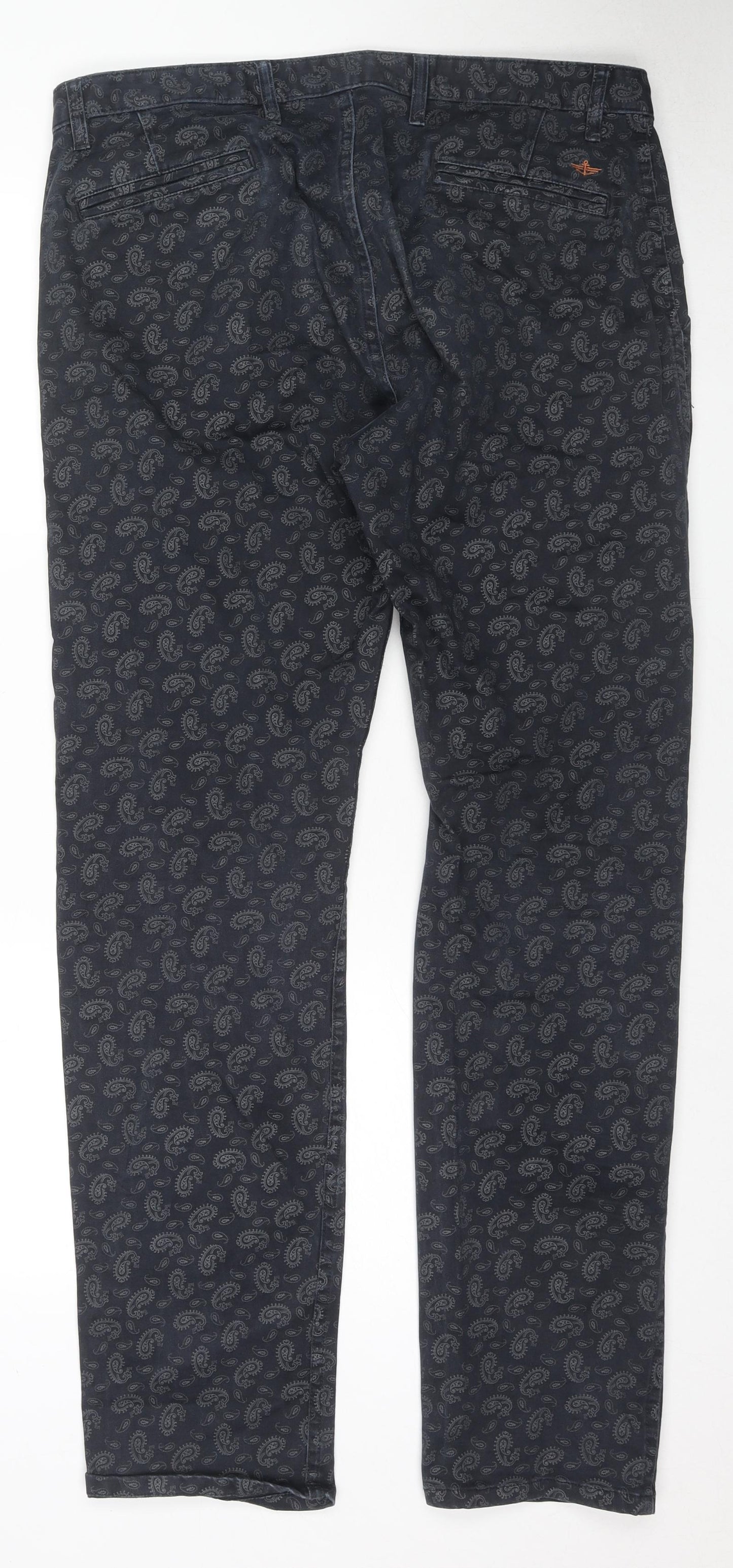 DOCKERS Mens Blue Paisley Cotton Trousers Size 36 in L34 in Regular Zip