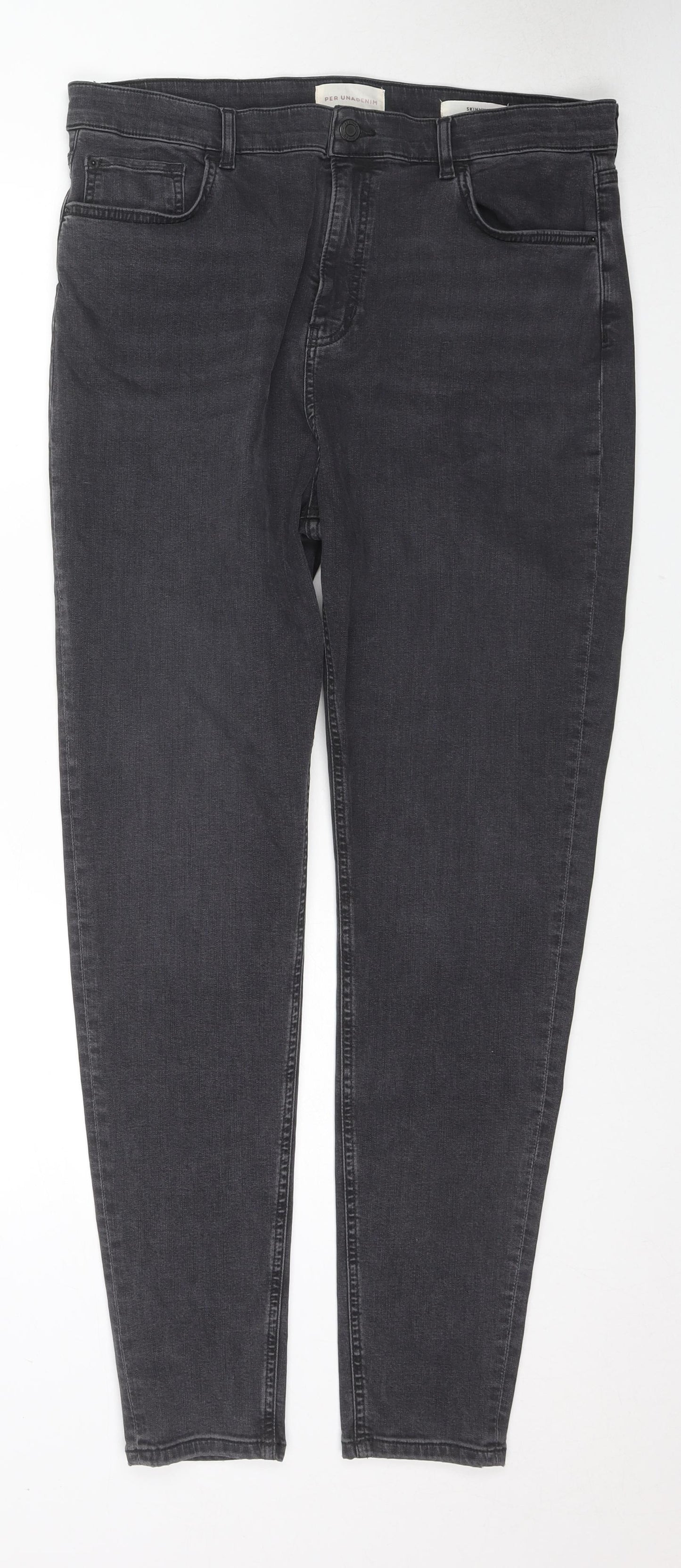 Per Una Womens Grey Cotton Skinny Jeans Size 18 L29 in Regular Zip