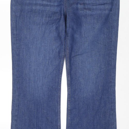 Marks and Spencer Womens Blue Cotton Flared Jeans Size 16 L30 in Slim Zip