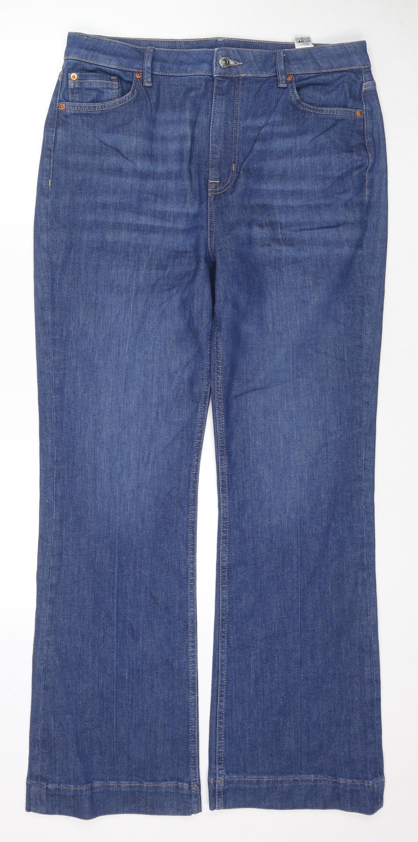 Marks and Spencer Womens Blue Cotton Flared Jeans Size 16 L30 in Slim Zip