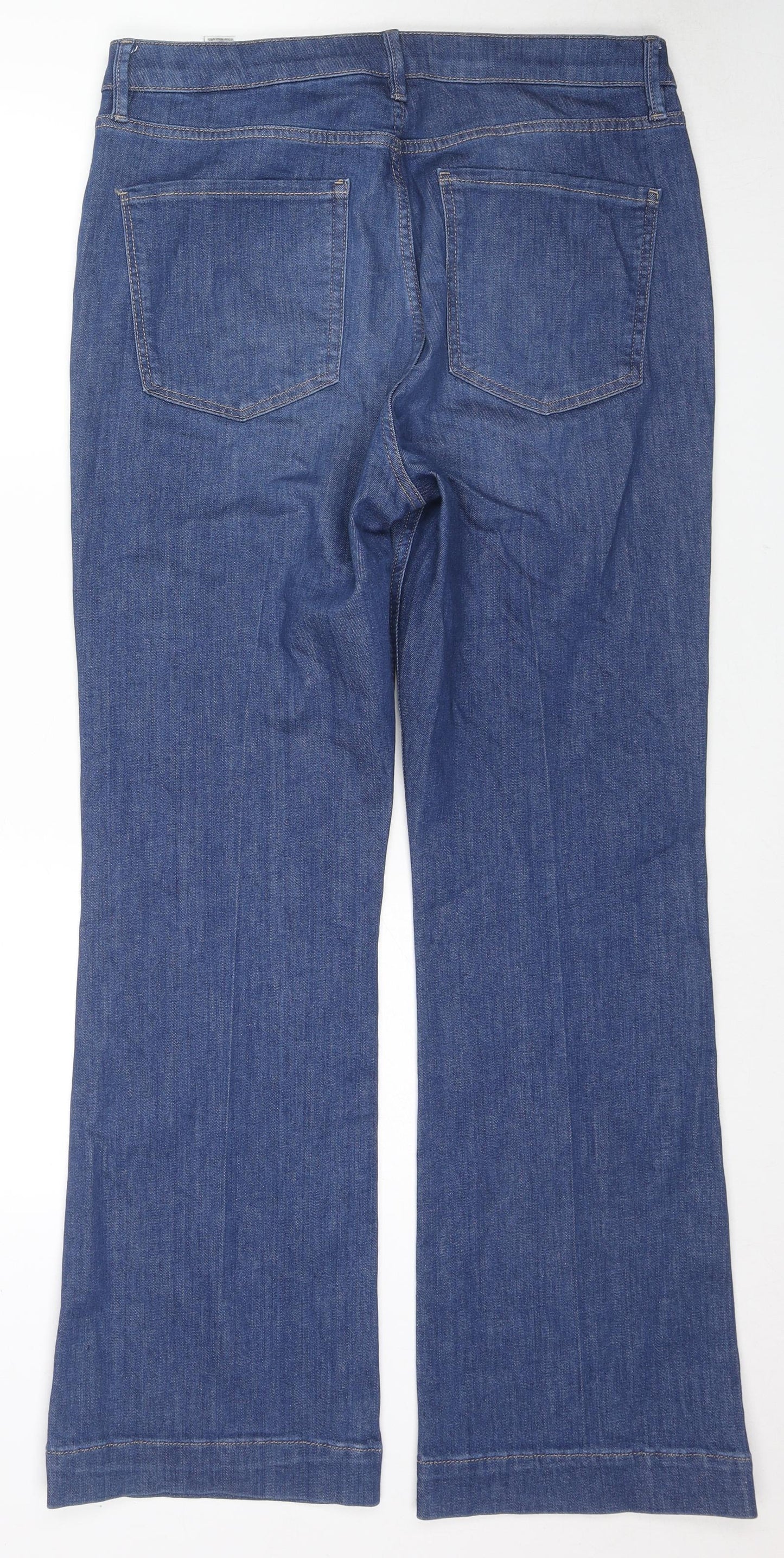 Marks and Spencer Womens Blue Cotton Flared Jeans Size 16 L30 in Slim Zip