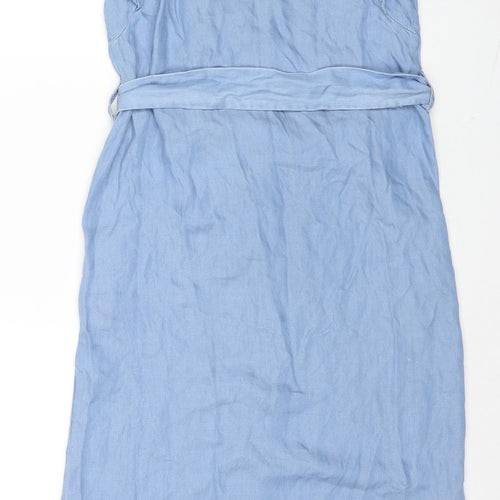 NEXT Womens Blue Lyocell Shirt Dress Size 6 V-Neck Button