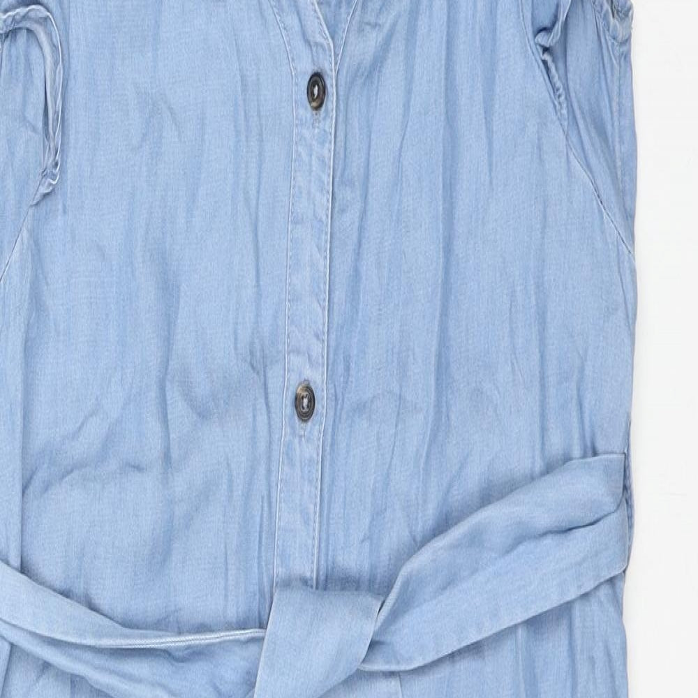 NEXT Womens Blue Lyocell Shirt Dress Size 6 V-Neck Button