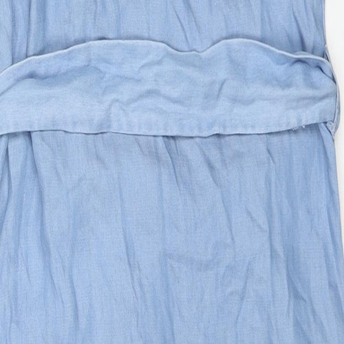 NEXT Womens Blue Lyocell Shirt Dress Size 6 V-Neck Button