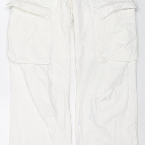 Bershka Womens White Cotton Straight Jeans Size 6 L30 in Regular Zip - Cargo Style