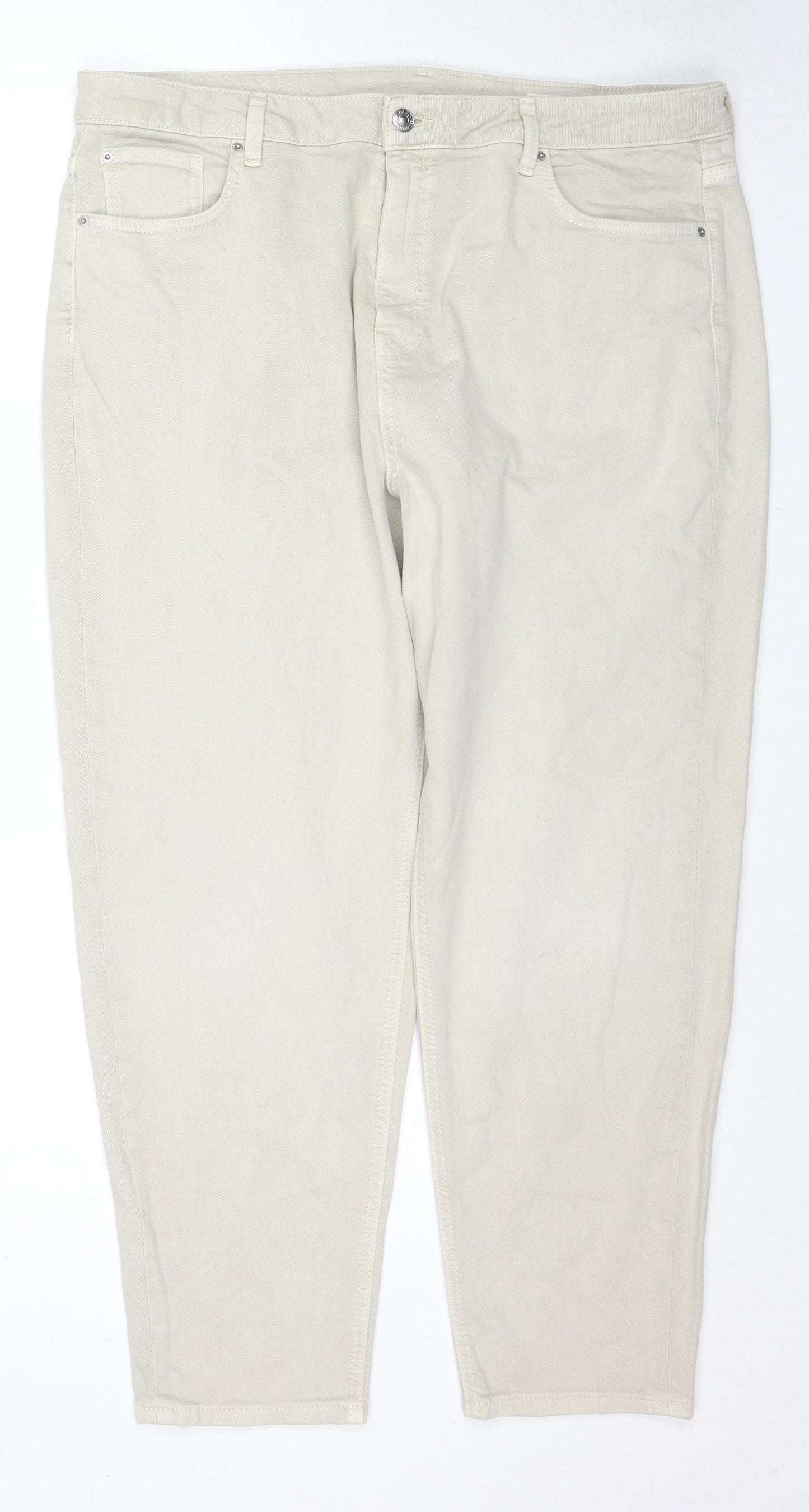 Marks and Spencer Womens Beige Cotton Mom Jeans Size 20 L27 in Regular Zip
