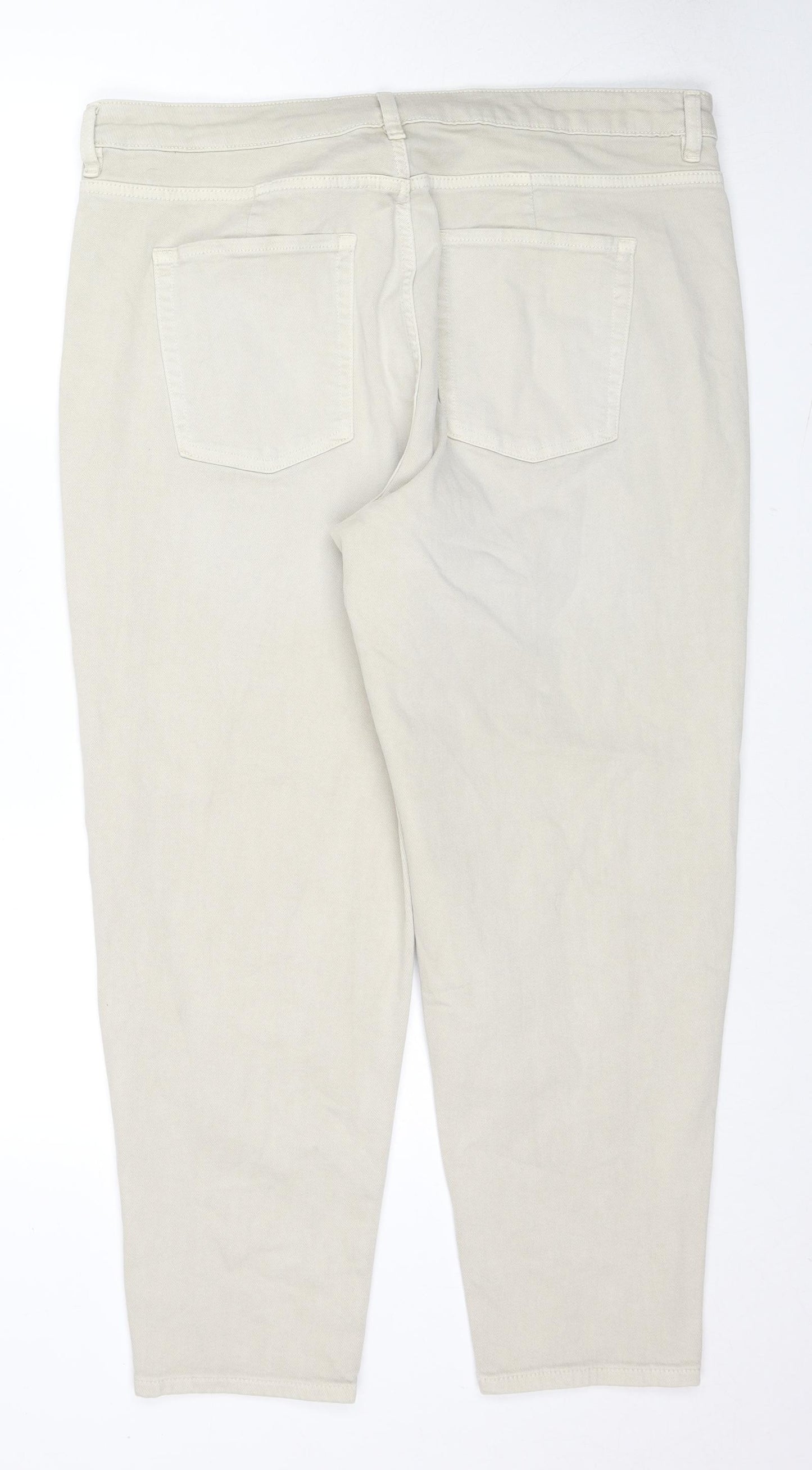 Marks and Spencer Womens Beige Cotton Mom Jeans Size 20 L27 in Regular Zip