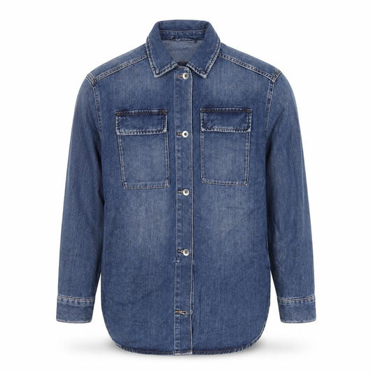 Front view of Marks & Spencer men’s blue jacket, size S, button