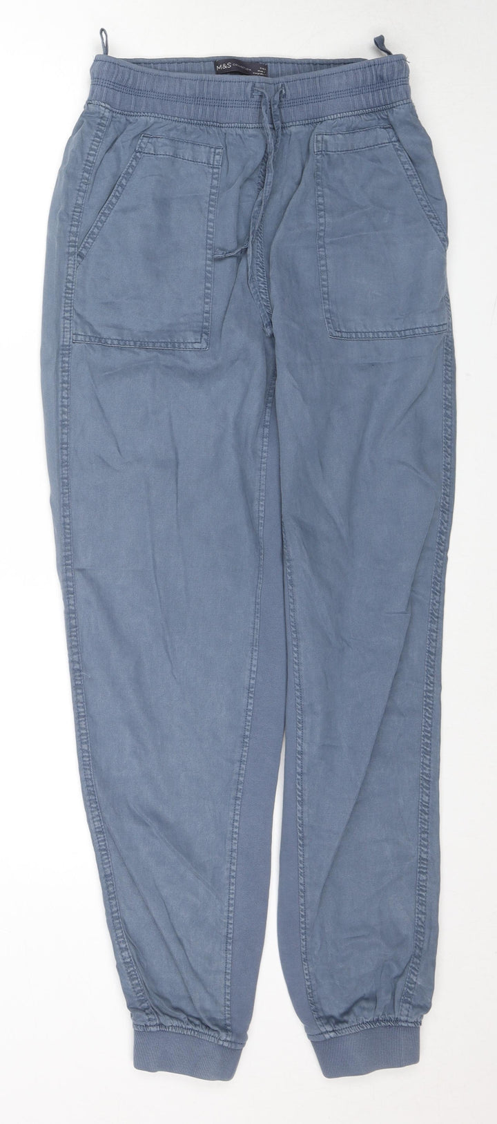 Marks and Spencer Womens Blue Lyocell Carrot Trousers Size 8 L30 in Regular Drawstring
