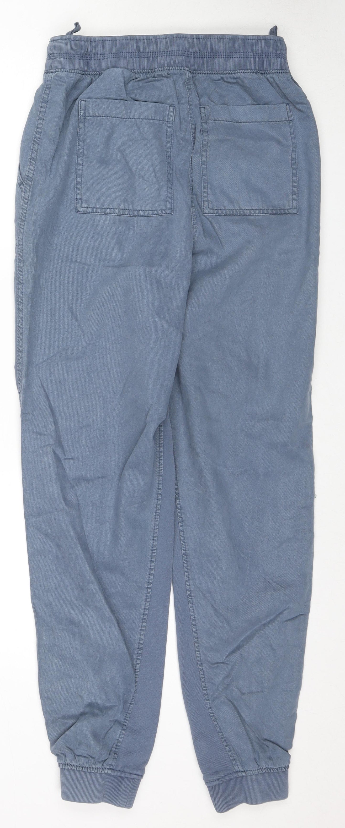 Marks and Spencer Womens Blue Lyocell Carrot Trousers Size 8 L30 in Regular Drawstring