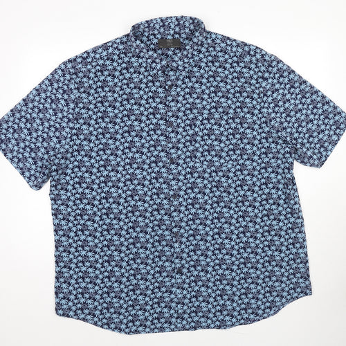 Marks and Spencer Mens Blue Geometric Cotton Button-Up Size 3XL Collared Button
