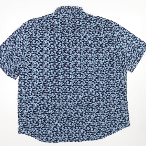 Marks and Spencer Mens Blue Geometric Cotton Button-Up Size 3XL Collared Button