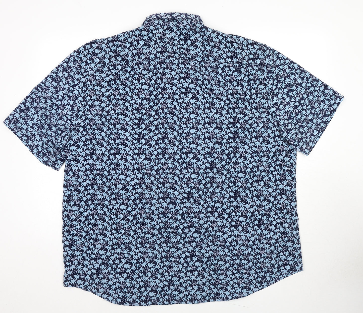 Marks and Spencer Mens Blue Geometric Cotton Button-Up Size 3XL Collared Button