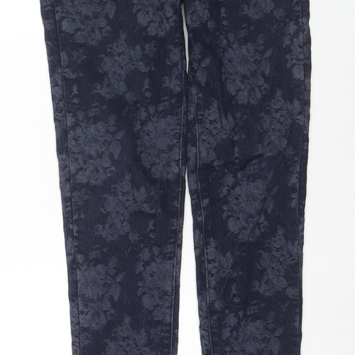 Denim & Co. Womens Blue Floral Cotton Skinny Jeans Size 8 L29 in Regular Zip