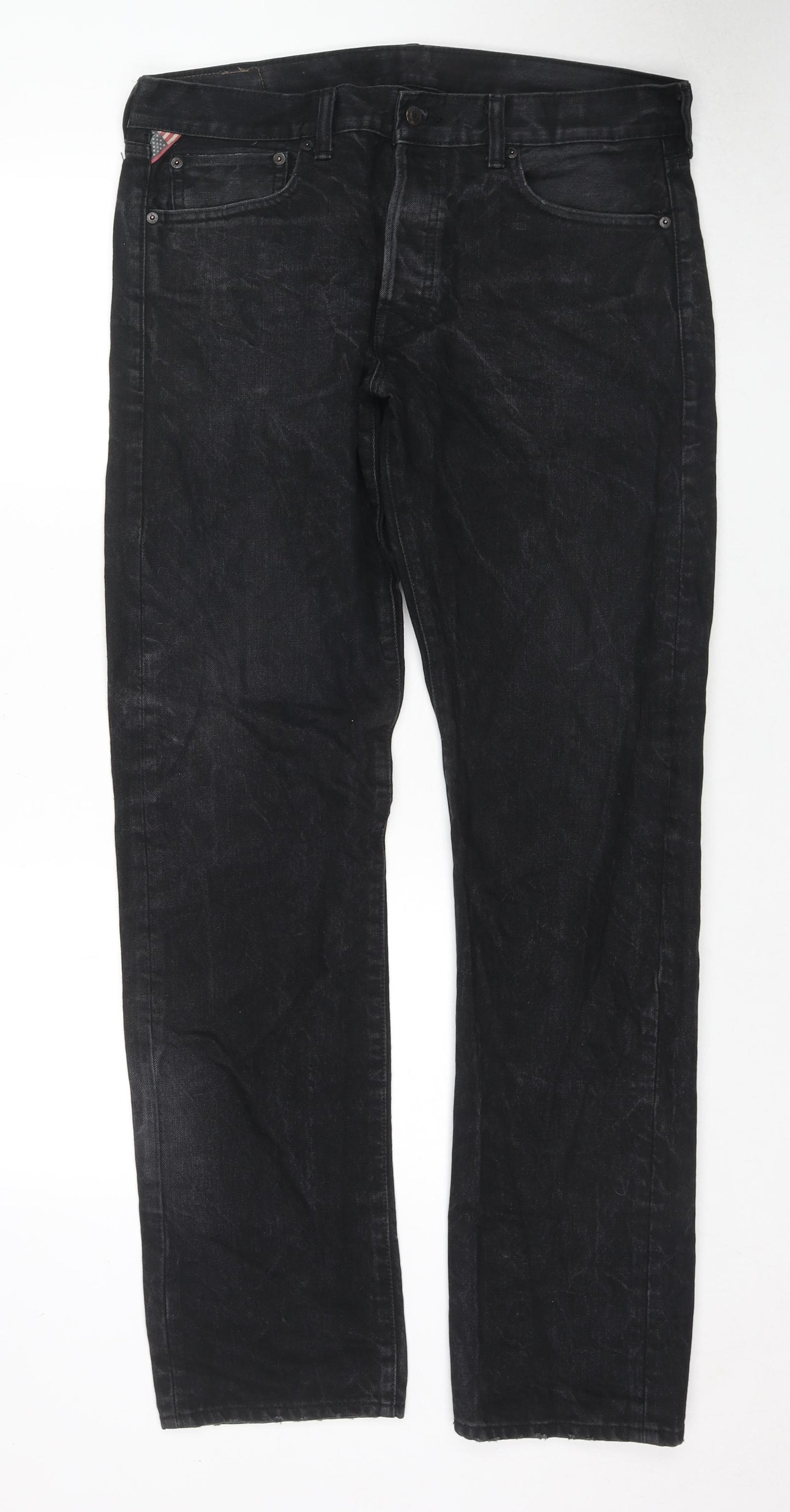 Denim & Supply Ralph Lauren Mens Black Cotton Straight Jeans Size 36 in L34 in Slim Zip