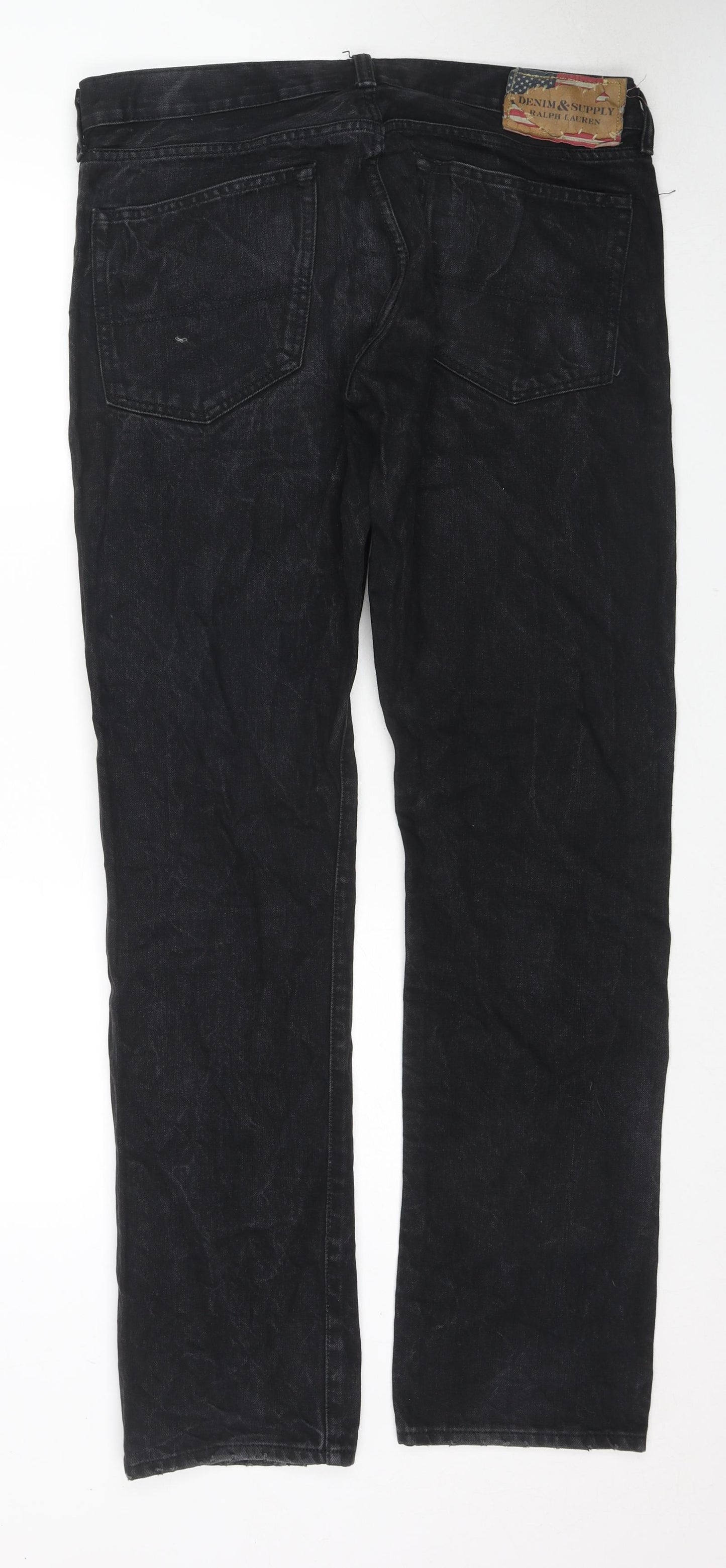 Denim & Supply Ralph Lauren Mens Black Cotton Straight Jeans Size 36 in L34 in Slim Zip