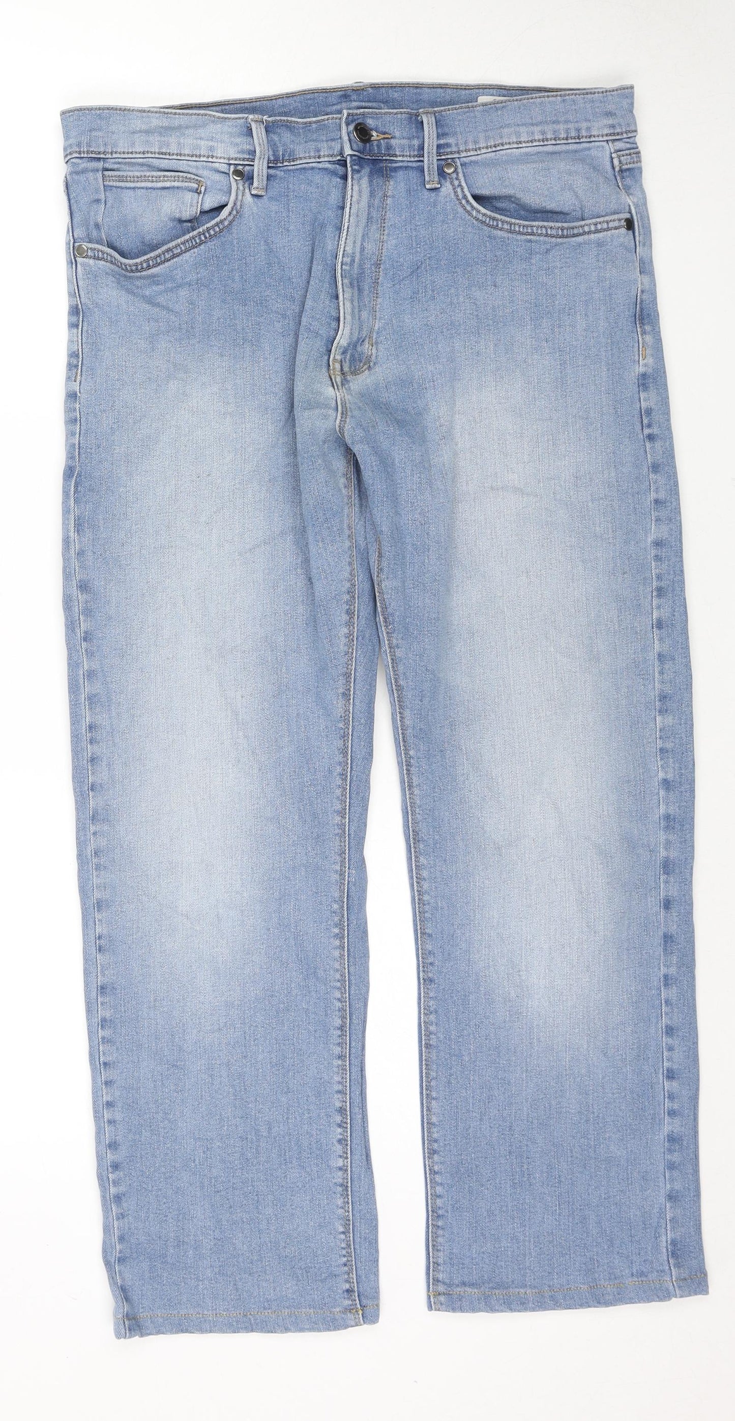 Marks and Spencer Mens Blue Cotton Straight Jeans Size 34 in L29 in Regular Zip