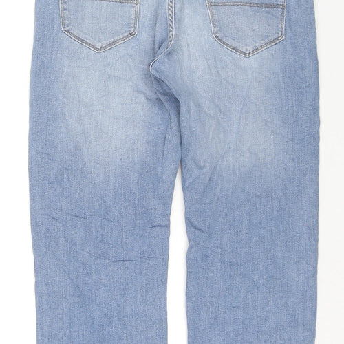 Marks and Spencer Mens Blue Cotton Straight Jeans Size 34 in L29 in Regular Zip